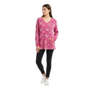 WILLOW WEAR Thermal Shirt Womens Size L‎ Pink Patterned Waffle Knit V Neck